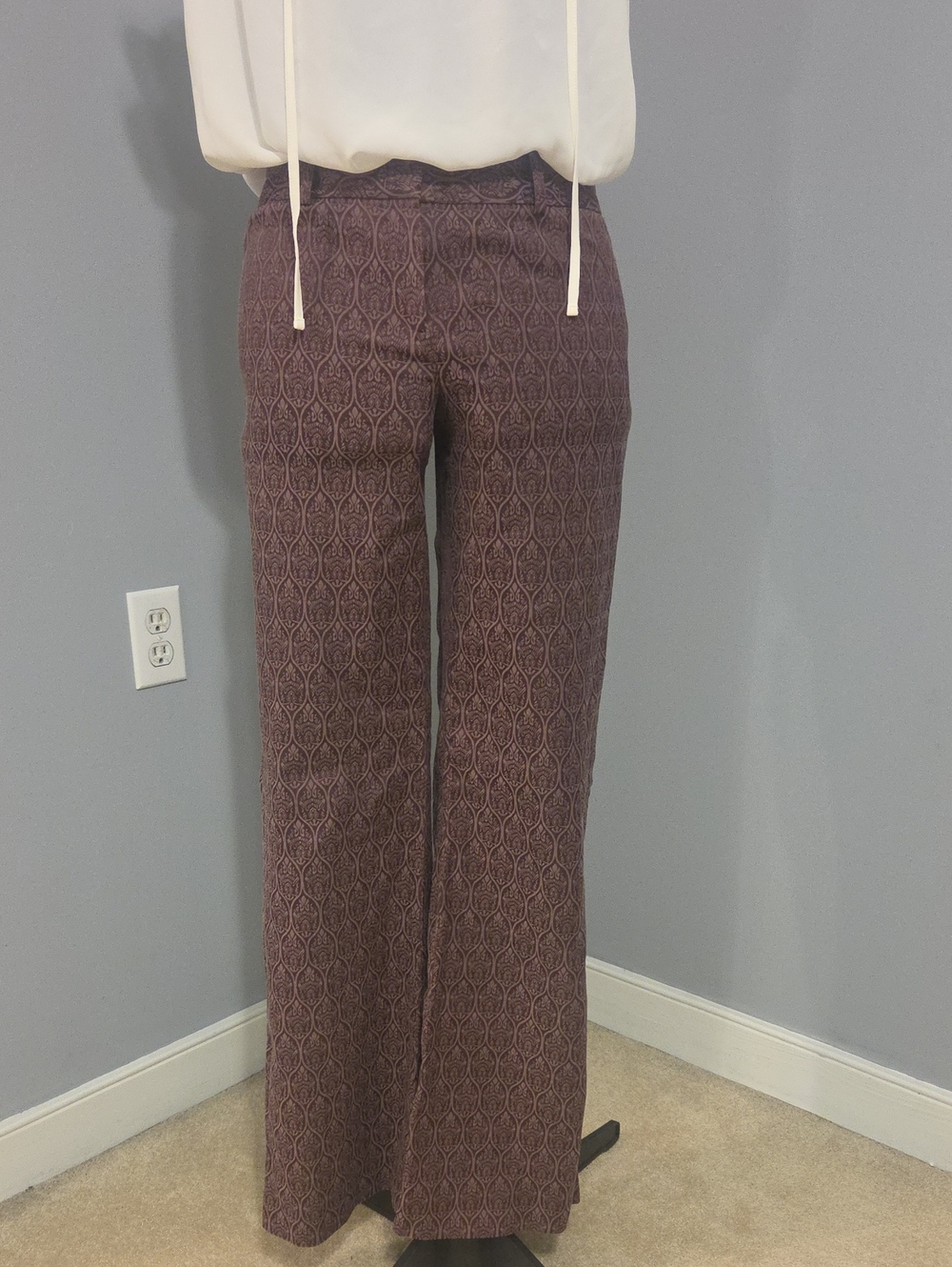 Tahari Maroon Patterned Wide-Leg Trousers